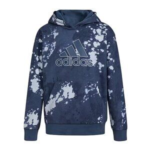 adidas Boys Long Sleeve Color Bleach-Wash Print Fleece Pullover Hoodie, Size L